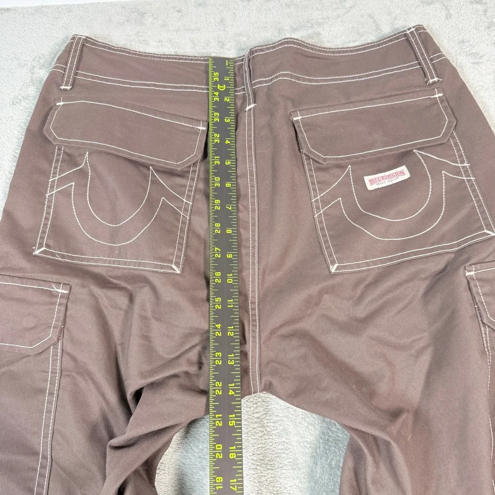 True Religion Mens 32x32 Cargo Pants Brown Contrast Stitch Straight Leg